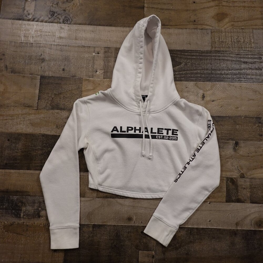 Alphalete Cropped Hoodie Women’s Medium White Logo‎ Athletic